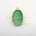 Natural Green Onyx Slice Bezel Gemstone Charm, Micron Gold Plated Sterling Silver Gemstone Bezel Charm Manufacturer